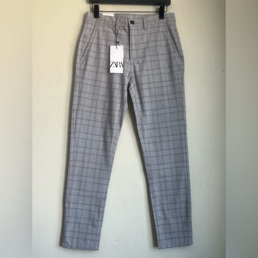 Zara Gray Dress Pants with Plaid Pattern